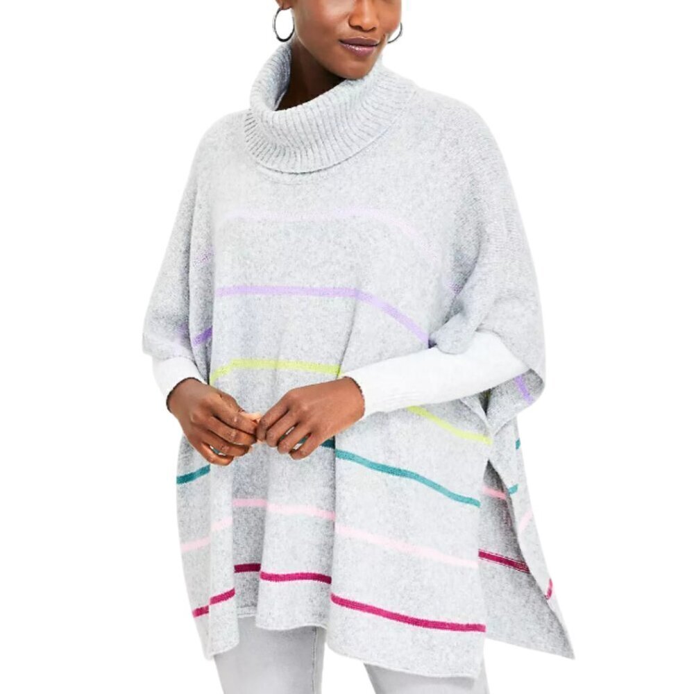 Loft NWT Striped Turtleneck Wool Blend Poncho Sz M/L